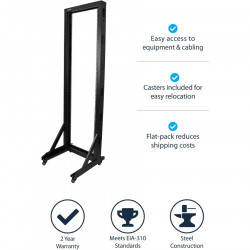 StarTech.com 2-Post Server Rack with Casters - 42U